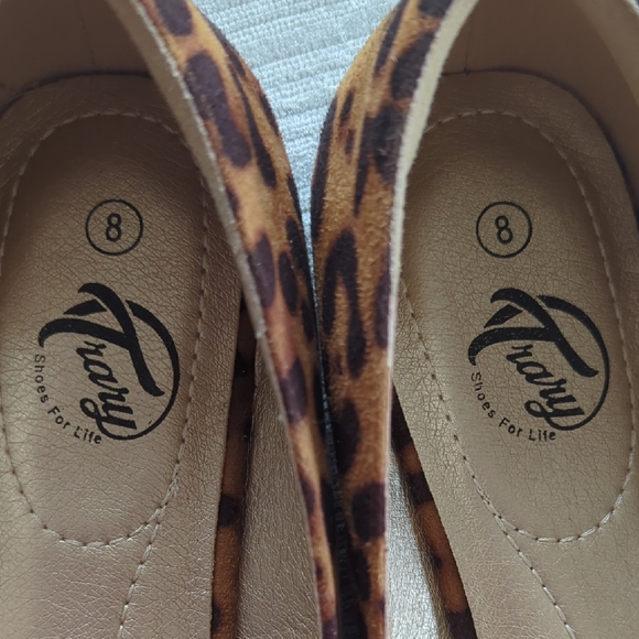 Trary Pointed Toe with Bow Slip On Ballet Flats Leopard Print 8 Brown - Picture 2 of 16